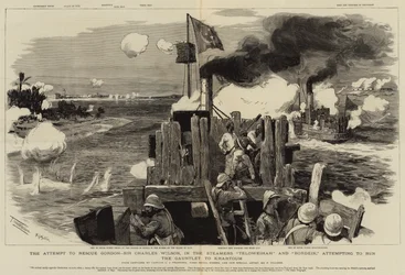 Il Tentativo di Salvare Gordon, Sir Charles Wilson, nelle Navi a Vapore Teloweihah e Bordein che Tentano di Correre il Gauntlet a Khartoum